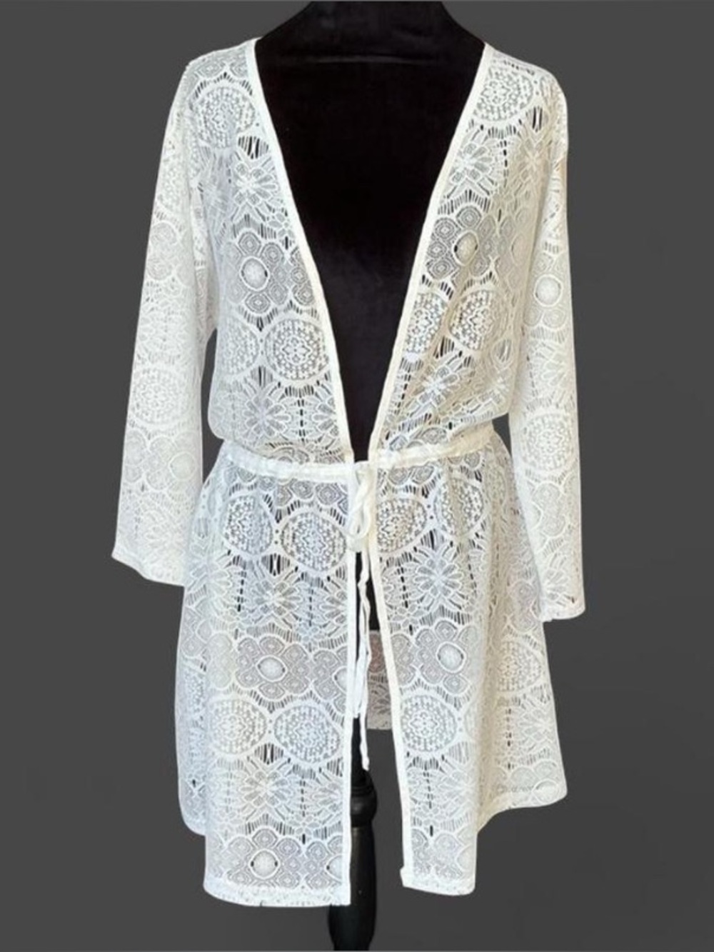 Coastal Boho Resortwear White Lace Tie Front Swim Cover